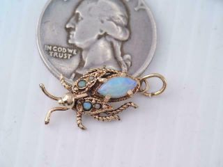 RARE VINTAGE SOLID 14K GOLD OPAL & SEED PEARL INSECT BUG CHARM ORNATE 6