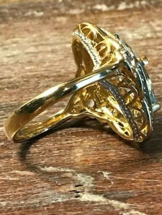 Ornate Vtg 14k Yellow Gold Marquise Cut Sky Blue Topaz & Gemstone Ring Size 6.  75 3