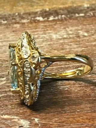 Ornate Vtg 14k Yellow Gold Marquise Cut Sky Blue Topaz & Gemstone Ring Size 6.  75 5