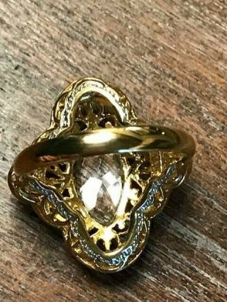 Ornate Vtg 14k Yellow Gold Marquise Cut Sky Blue Topaz & Gemstone Ring Size 6.  75 6