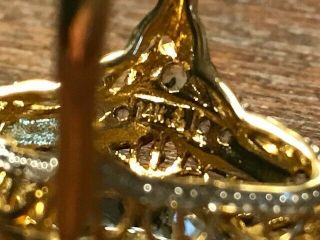 Ornate Vtg 14k Yellow Gold Marquise Cut Sky Blue Topaz & Gemstone Ring Size 6.  75 7