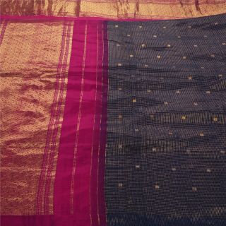 Sanskriti Vintage Blue Heavy Saree Pure Silk Brocade Woven Craft 5Yd Fabric Sari 2