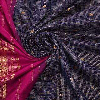 Sanskriti Vintage Blue Heavy Saree Pure Silk Brocade Woven Craft 5Yd Fabric Sari 5