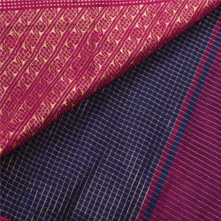 Sanskriti Vintage Blue Heavy Saree Pure Silk Brocade Woven Craft 5Yd Fabric Sari 6