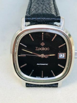 Vintage Zodiac Ltd C.  104 Black Dial Date Men’s Ss Auto Watch 17j Eta 2892