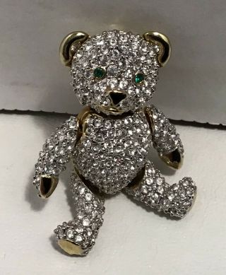 Vintage “marcasite” Teddy Bear Moveable Pin / Brooch Adorable Gift Item Jewelry