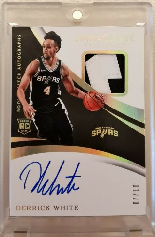 2017 - 18 Immaculate Derrick White Rookie Gold Patch Auto Rc Rpa 7/10 Spurs Rare