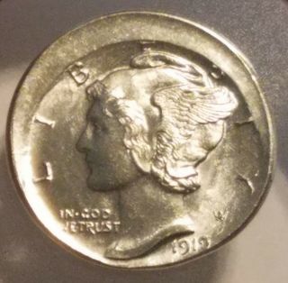 Very Rare 1919 Bu Off Center Mercury Dime Error Coin Full Bands Fb Lqqk