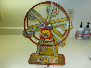 Vintage Hercules Ferris Wheel J.  Chein Tin Litho Circus Carnival Toy 16.  5 " Tall