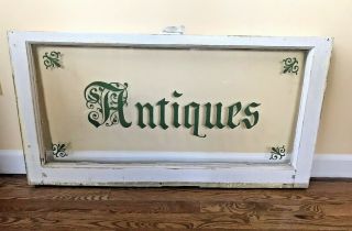 Antique Vintage Antiques Sign Wood Window Hand Painted