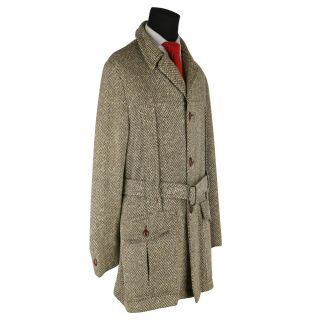 Vintage Men ' s Full Norfolk Brown Wool Top Over Coat Size 44 2