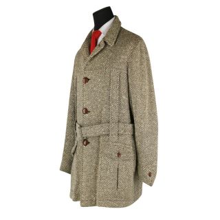 Vintage Men ' s Full Norfolk Brown Wool Top Over Coat Size 44 3