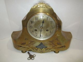 Antique D.  R.  G.  M.  German Brass Parlor Chime Clock,  8 - Day,  Key - Wind