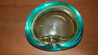 Vintage Murano Uranium Glass Geode Kidney Shaped Bowl Blues And Green