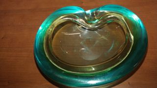 Vintage Murano Uranium Glass Geode Kidney Shaped Bowl Blues and Green 3