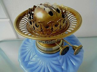 A Good Quality Rare Blue Victorian Twin Duplex Table Oil Lamp.