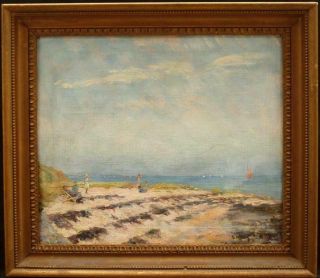 Paul Maze 1887 - 1979 Impressionist Figures On A Beach Cromer Antique Oil Painting