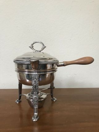 Vintage England Silver - Plate Chafing Warming Pan/pot W Wick Sauce Gravy Butter