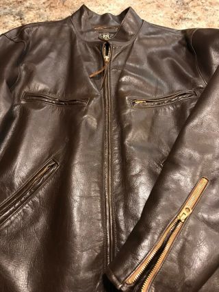 Rrl Mens Cafe Racer Leather.  Rare Item.  Dark Brown Quilted Lining.  Xxl