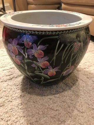 Vintage Chinese Porcelain Koi Fish Bowl Jardiniere Planter Pot Signed & Numbered
