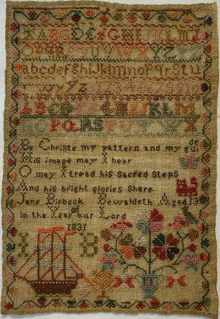 Early 19th Century Verse,  Alphabet & Motif Sampler By Jane Birbeck Age 13 - 1831