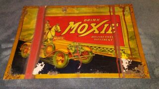 Rare Moxie Soda Sign 1933 Old Car Horse Graphics Maine