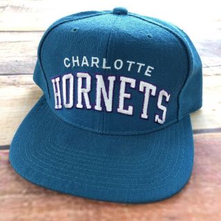 Vintage Charlotte Hornets Nba Starter Spell Out Arch Teal Snapback Hat Cap 90s
