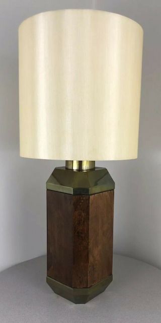 Vintage Mid Century Modern Brutalist Bronze & Burled Walnut 1977 Chapman Lamp