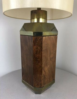 Vintage Mid Century Modern Brutalist Bronze & Burled Walnut 1977 Chapman Lamp 2