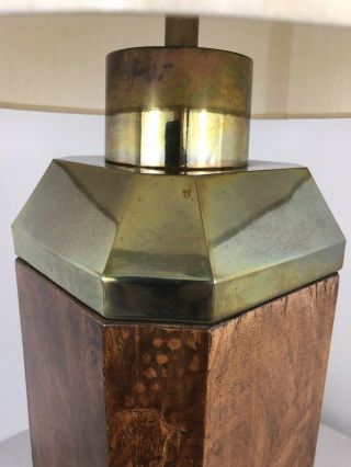 Vintage Mid Century Modern Brutalist Bronze & Burled Walnut 1977 Chapman Lamp 5