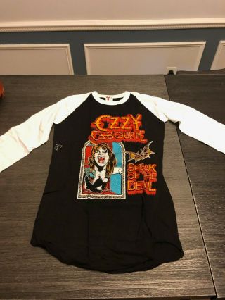 Vintage 80s Ozzy Osbourne T Shirt Speak Of The Devil Madman Tour White Sleeve L