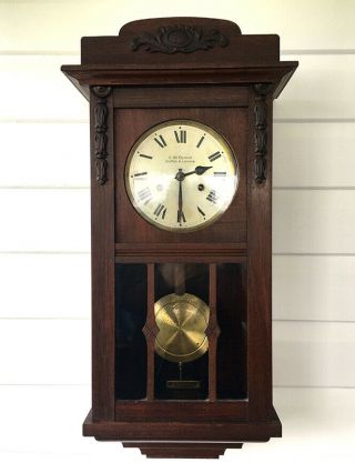 Lovely Antique German Hac Regulator 8 Day Strike Wall Clock