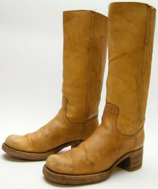 Womens Vintage Frye Tall Leather Tan Brown Campus Cowboy Western Boots Sz 8 B