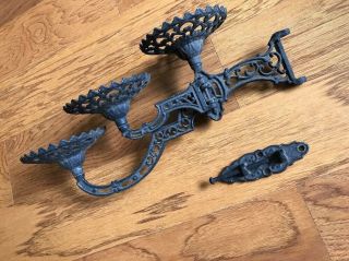 Vintage Cast Iron Oil Lamp Triple Candle Wall Holder Swivel Sconce Ornate