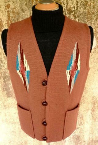 VTG Sz 46 ORTEGA ' S CHIMAYO NATIVE AMERICAN Indian BLANKET HANDWOVEN Wool VEST 3