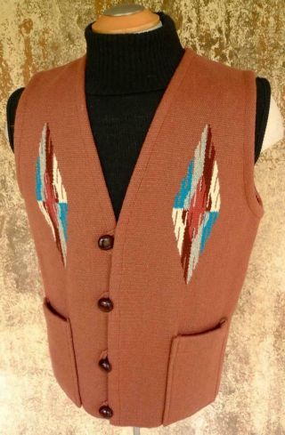VTG Sz 46 ORTEGA ' S CHIMAYO NATIVE AMERICAN Indian BLANKET HANDWOVEN Wool VEST 6