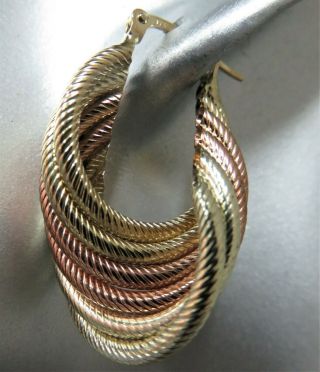 Vintage 9ct Rose & Yellow Gold Hoop Earrings.  Rope Detail.  3 Cm Drop.  5.  5g.  :xeod