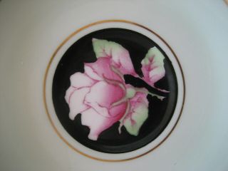 Vintage PARAGON China Footed Cup & Saucer Pink Cabbage Rose Black on Pale Green 5