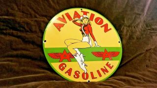 Vintage Flying A Gasoline Porcelain Gas Aviation Pinup Service Station Pump Sign