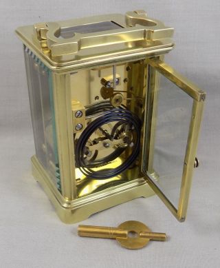 ANTIQUE FRENCH BRASS 8 DAY STRIKING CARRIAGE CLOCK - FULLY CLEANED & SERVICED 11