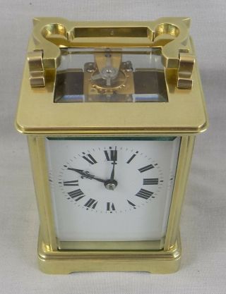 ANTIQUE FRENCH BRASS 8 DAY STRIKING CARRIAGE CLOCK - FULLY CLEANED & SERVICED 3