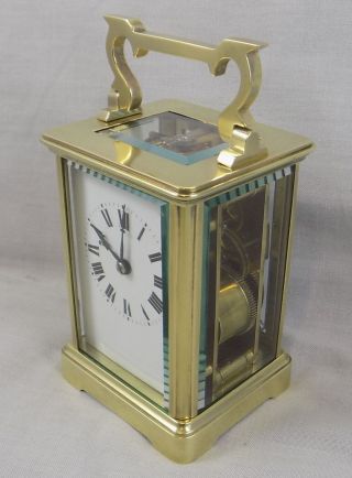 ANTIQUE FRENCH BRASS 8 DAY STRIKING CARRIAGE CLOCK - FULLY CLEANED & SERVICED 6