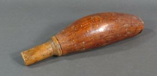 18c.  Revolutionary War Era Turned Fruitwood Treen Hunting Gun Black Powder Flask 3