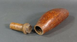 18c.  Revolutionary War Era Turned Fruitwood Treen Hunting Gun Black Powder Flask 4