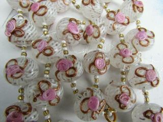 Antique Art Deco Venetian Latticino Wedding Cake Beads Glass Necklace