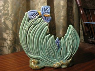 Colorful Vintage Weller Pottery Ardsley Iris Ceramic Step Vase 7 ½ In.
