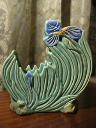 Colorful Vintage Weller Pottery Ardsley Iris Ceramic Step Vase 7 ½ In. 2