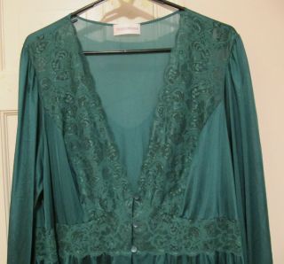 Vintage ShadowLine Emerald Green Nylon Peignoir Set w/ Robe 1X Made in USA 4