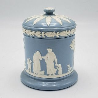 Vintage Wedgwood Queensware Blue Trinket Jar W/ Lid 4 " Tall