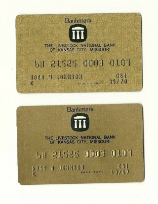 2 Vintage 1969 1970 Bankmark Livestock National Bank Credit Cards Kansas City
